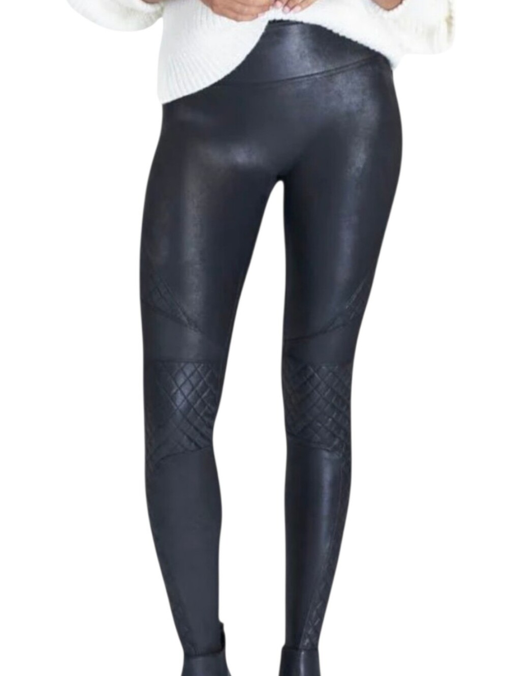 SPANX Quilted Faux Leather Leggings - Black Sz L